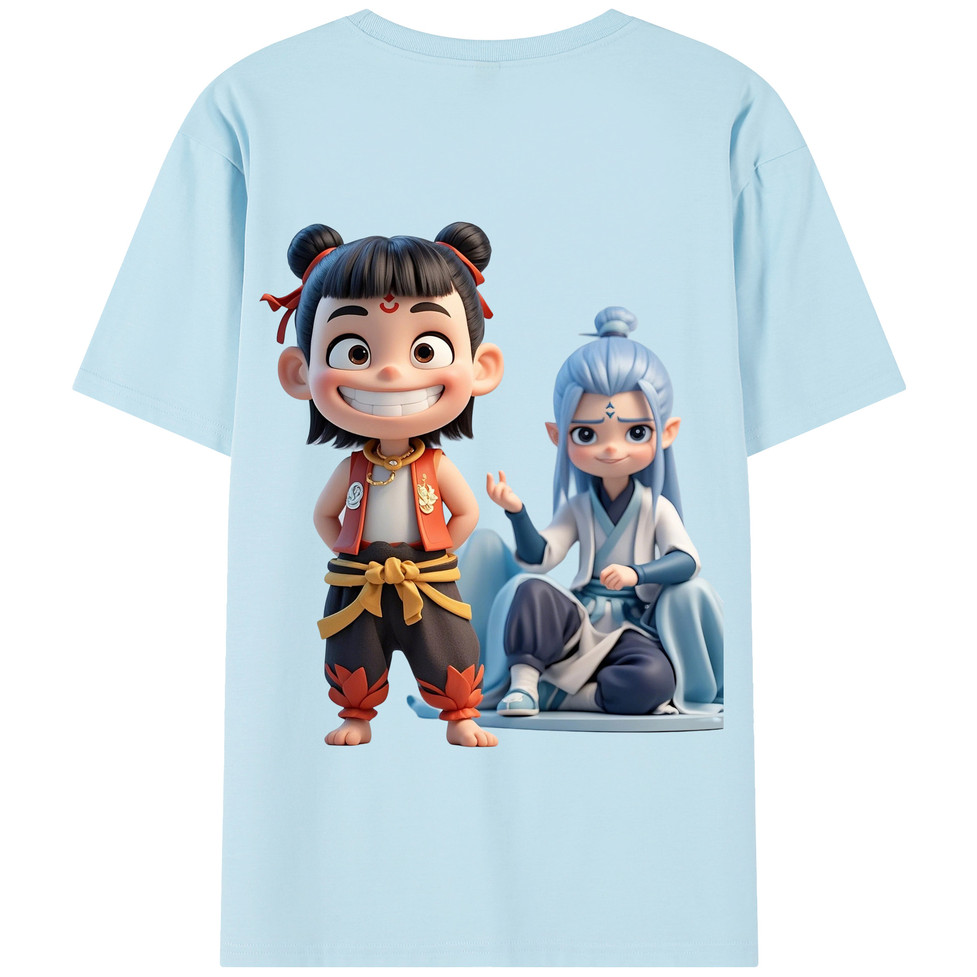 （画像用） Ne Zha 2 ナタ 魔童の大暴れ 綿100％半袖Tシャツ（背面プリント）